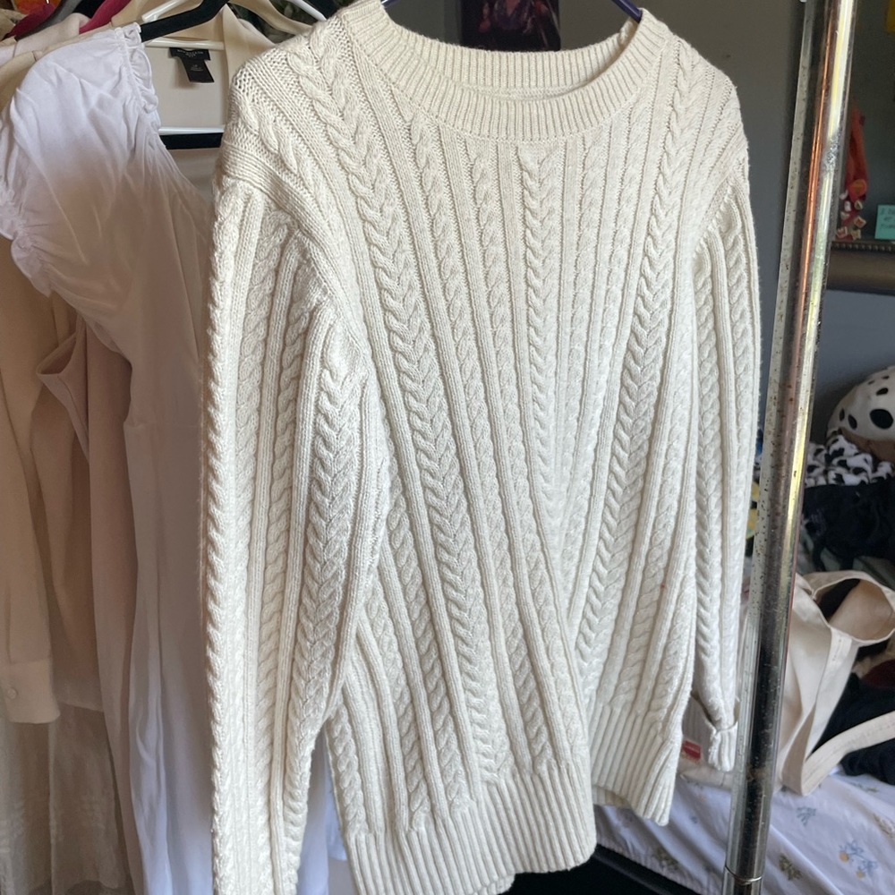 white knit sweater